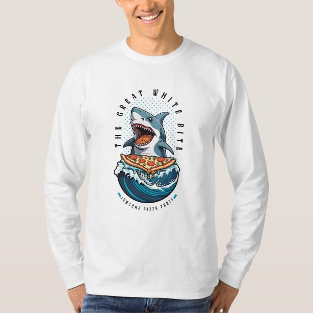Camiseta Pizza de Comer Tiburón | El gran jawsome blanco (Anverso)
