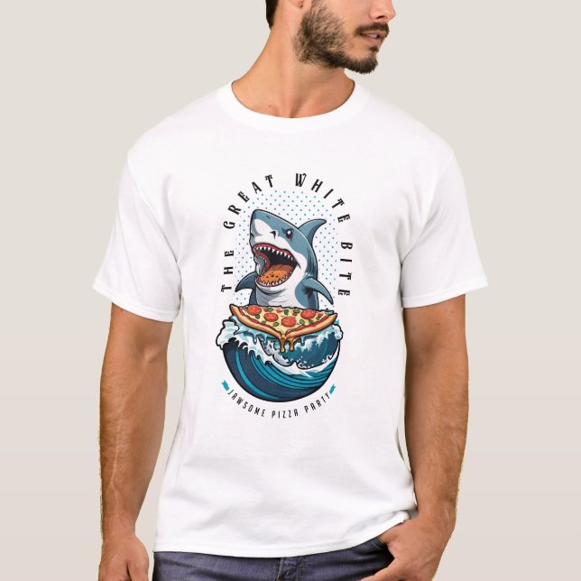Camiseta Pizza de Comer Tiburón | El gran jawsome blanco (Anverso)
