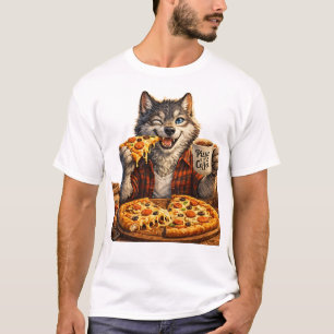Camiseta Pizza de lobo café divertida vintage caricatura