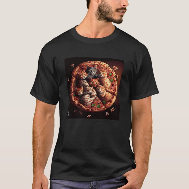 Camiseta Pizza de montón de gatos (Anverso)