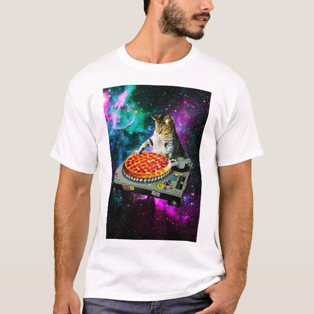 Camiseta Pizza del gato de DJ del espacio (Anverso)
