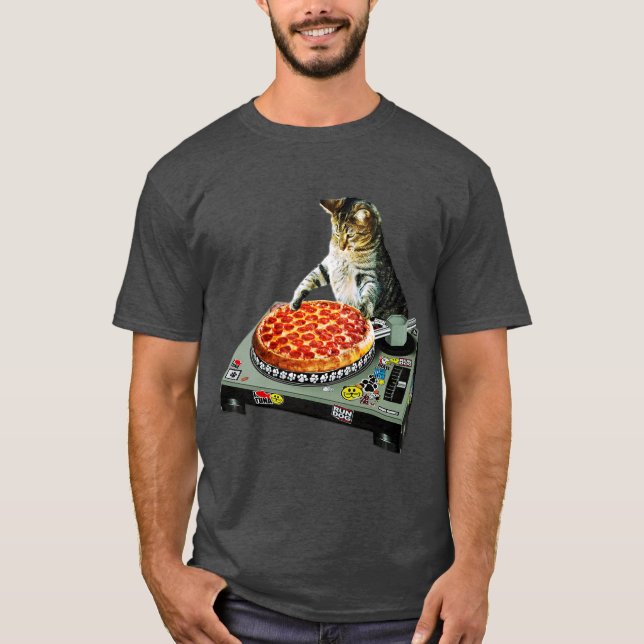 Camiseta Pizza del gato de DJ del espacio (Anverso)