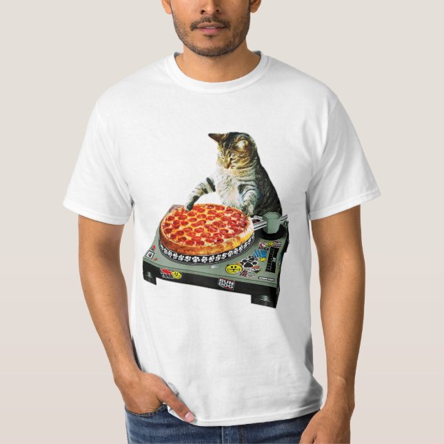 Camiseta Pizza del gato de DJ del espacio (Anverso)