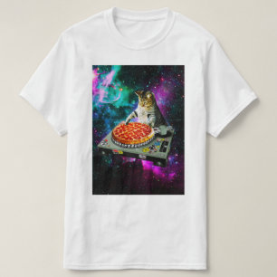 Camiseta Pizza del gato de DJ del espacio