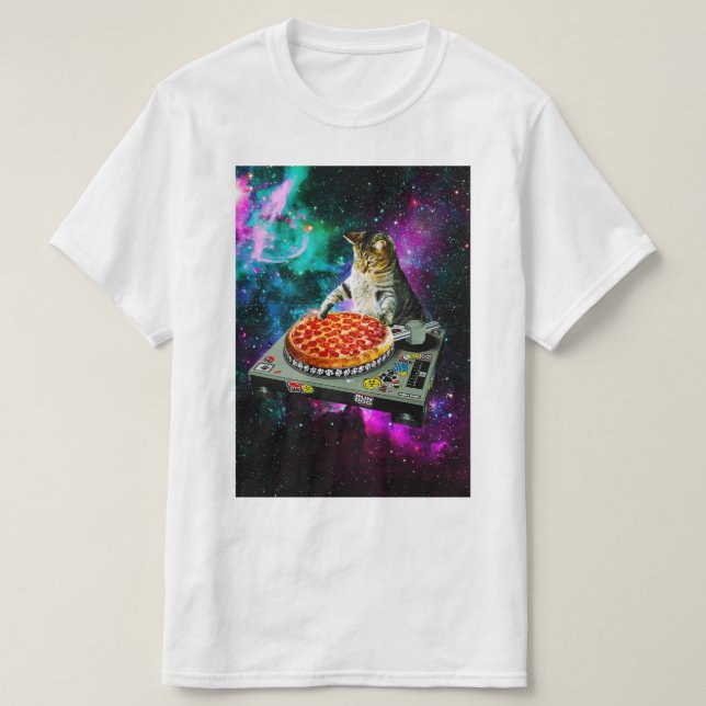 Camiseta Pizza del gato de DJ del espacio (Diseño del anverso)