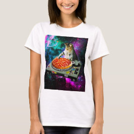 Camiseta Pizza del gato de DJ del espacio