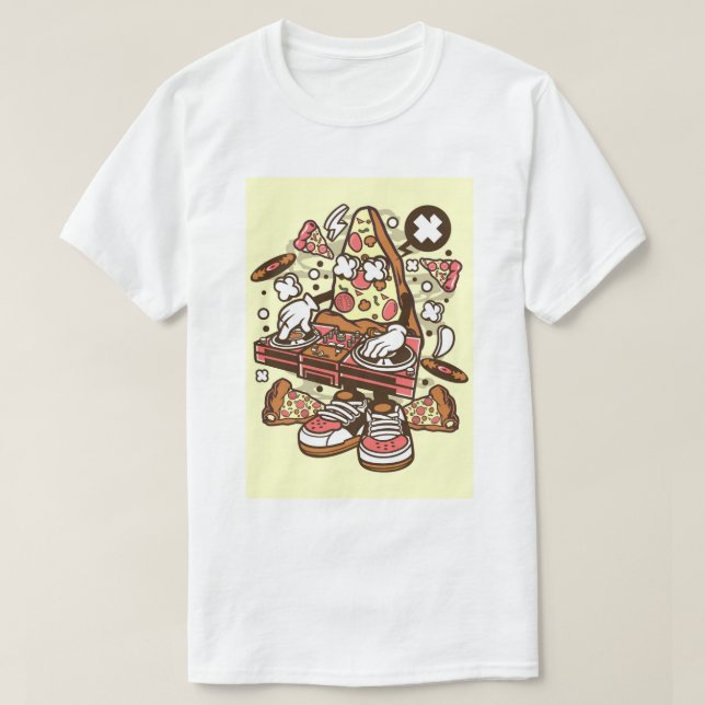 Camiseta Pizza DJ Turntables Pop Art (Diseño del anverso)