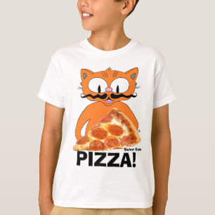 Camiseta ¡PIZZA! Gato de bigote Personalizado con pizza Sl