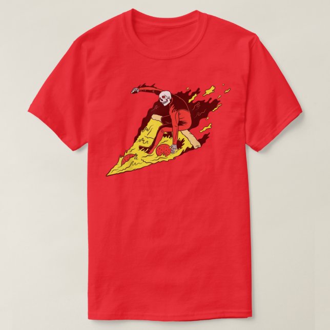 Camiseta Pizza Hell Skeleton Surfing Fast Food Riding  (Diseño del anverso)