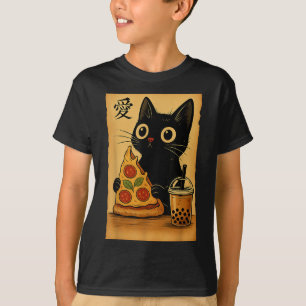 Camiseta Pizza Kawaii japonesa Anime Cat Un Té Cat Comiendo