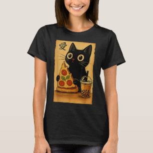 Camiseta Pizza Kawaii japonesa Anime Cat Un Té Cat Comiendo