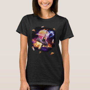 Camiseta Pizza láser retro sinthwave para gato montando din