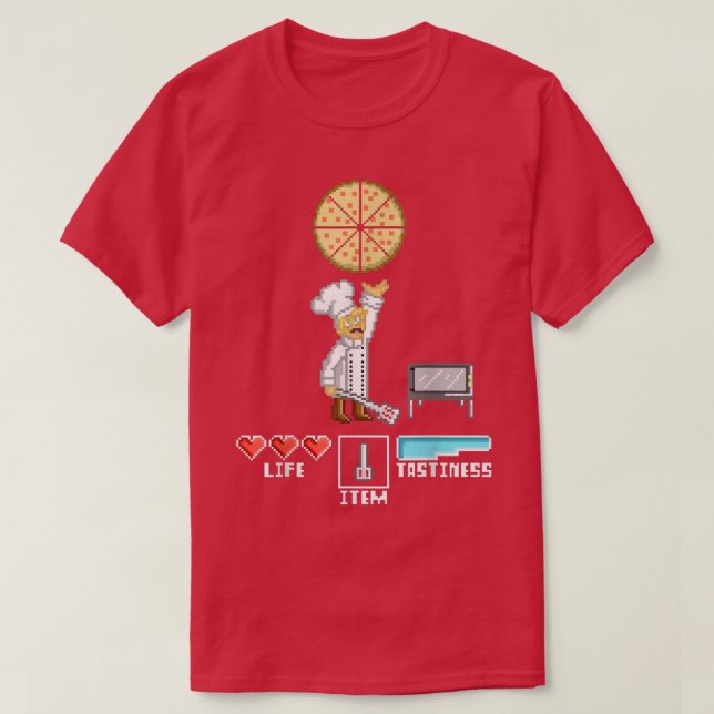 Camiseta Pizza Maker Chef Piel Art Funny 8 bits Retro Game  (Diseño del anverso)