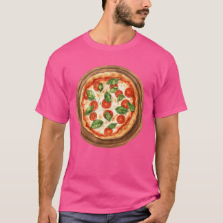 Camiseta Pizza Margherita Redonda Entera Servida Sobre Una