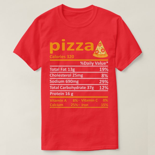 Camiseta Pizza Nutrition Food Facts Thanksgiving Costume Xm (Diseño del anverso)