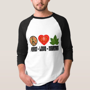 Camiseta Pizza Paz Signo de Corazón de Tomate y hojas de Ba