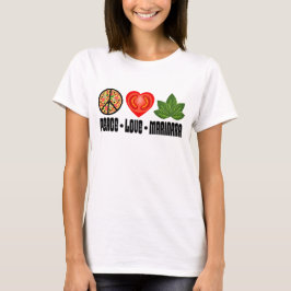 Camiseta Pizza Paz Signo de Corazón de Tomate y hojas de Ba