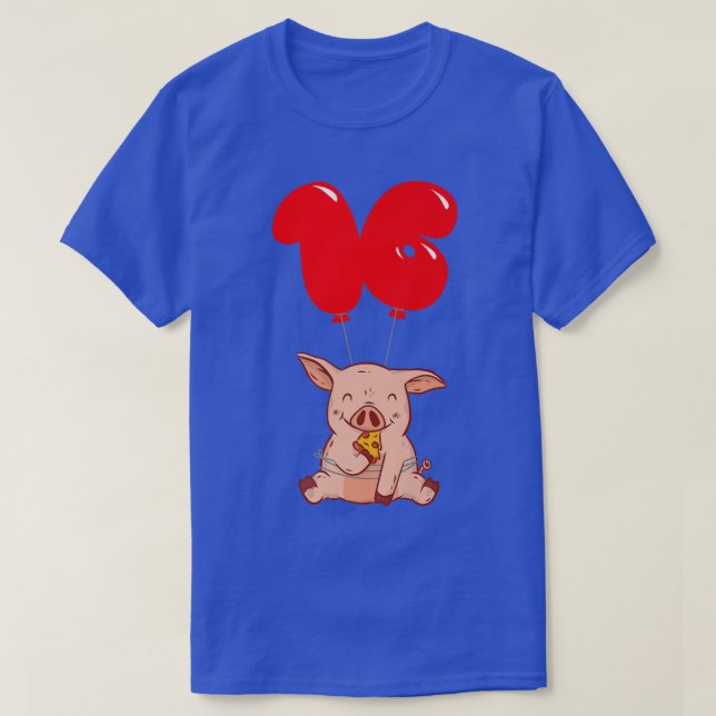 Camiseta Pizza Pig  16th Birthday  Kids Balloon Party  (Diseño del anverso)