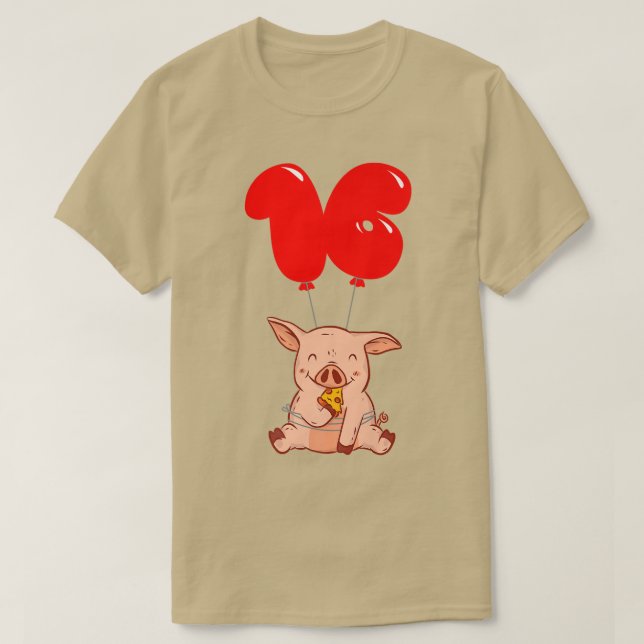 Camiseta Pizza Pig - 16th Birthday - Kids Balloon Party Pre (Diseño del anverso)