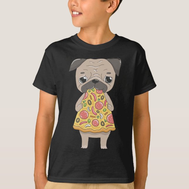 Camiseta Pizza Pug - Perro de Pug Cute comiendo pizza Slice (Anverso)