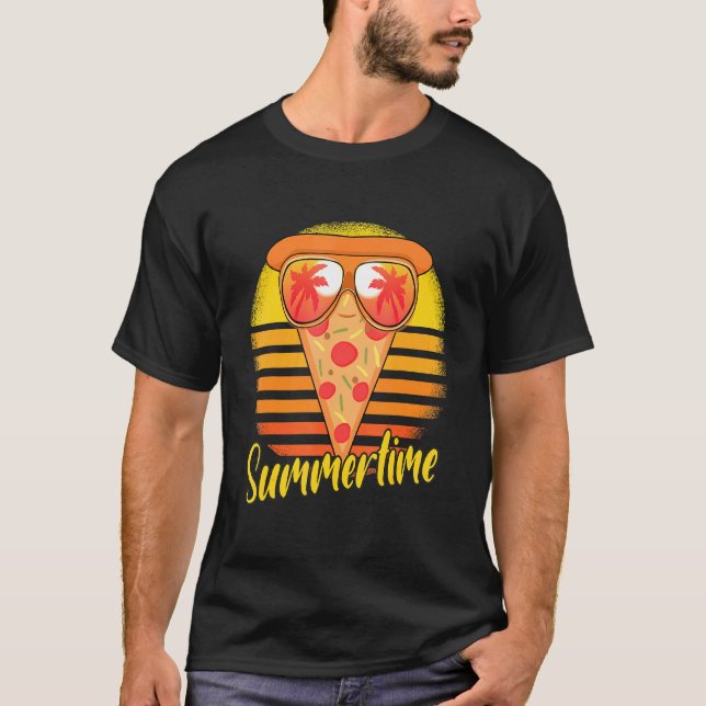 Camiseta Pizza Retro Sunset Beach Vacaciones Pizza (Anverso)