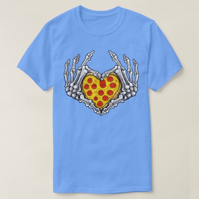 Camiseta Pizza Skeleton Heart and Hands Gothic Halloween Co (Diseño del anverso)
