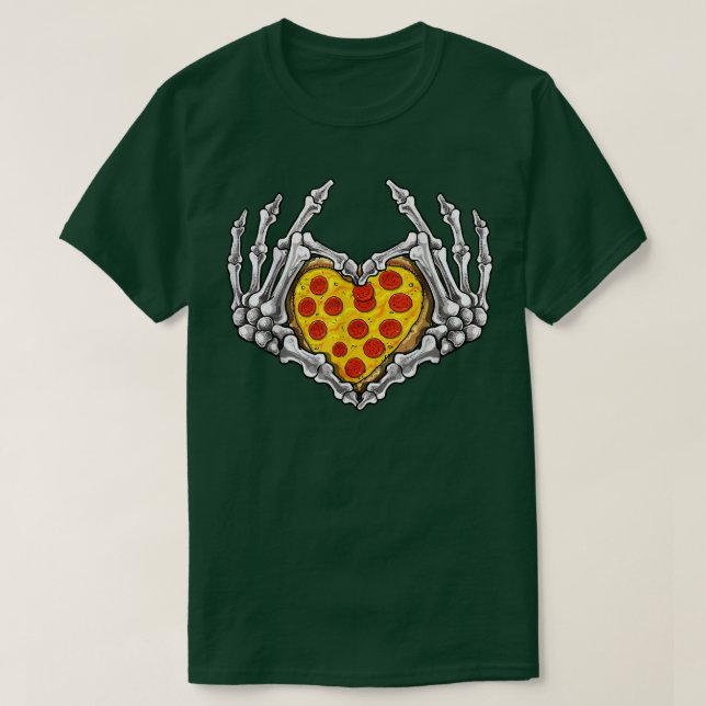 Camiseta Pizza Skeleton Heart And Hands Gothic Halloween Co (Diseño del anverso)