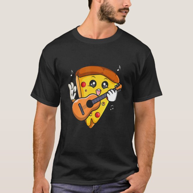 Camiseta Pizza Slice Jugando Guitari Música Rock Guitari (Anverso)