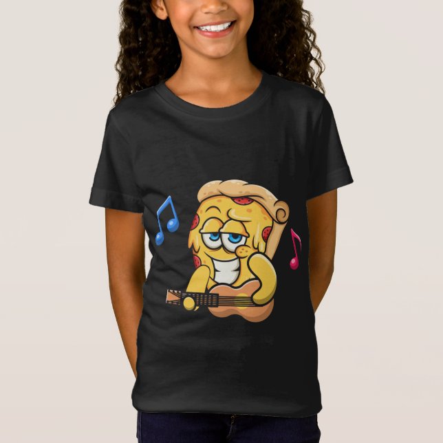 Camiseta Pizza Slice tocando guitarra, guitarra de rock de  (Anverso)