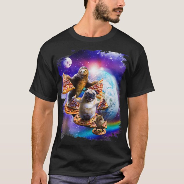 Camiseta Pizza Sloth Pug Hamster In Space Galaxy Funny (Anverso)