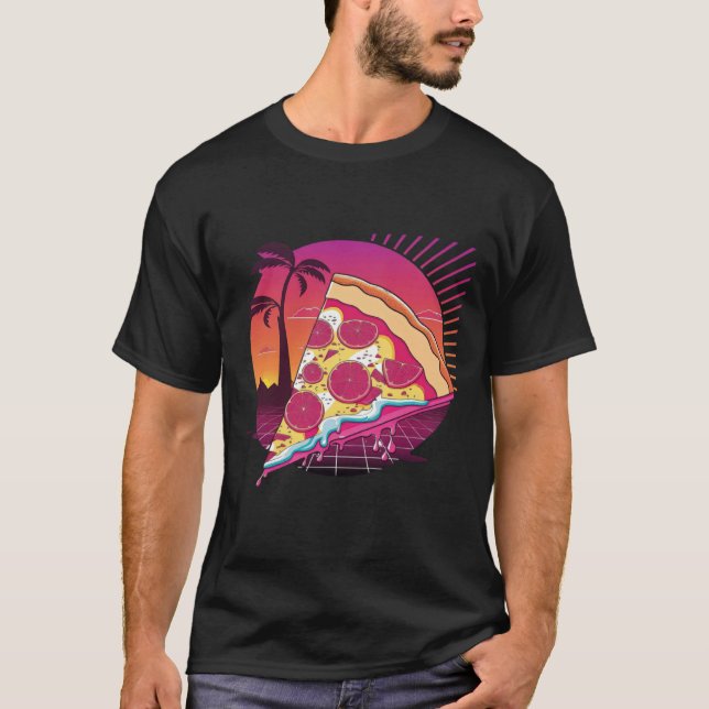 Camiseta Pizza Synthwave 80s Retrowave Aesthetic (Anverso)