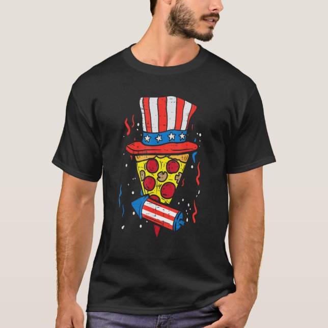 Camiseta Pizza Us Bandera Gorra Firecracker 4 De Julio (Anverso)