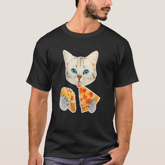 Camiseta Pizza y taco para comer un gato (Anverso)