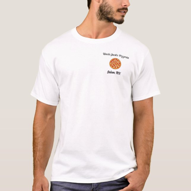 Camiseta Pizzeria Uniforme Personalizable completo texto (Anverso)