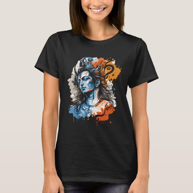 Camiseta Placa de efecto de tinta de Dios hindú Shiva (Anverso)