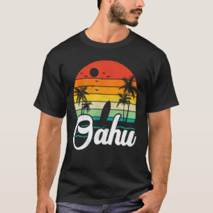 Camiseta Placa de surf de árbol de palma estilo retro Hawai