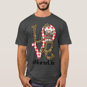 Camiseta Plaid Leopard Gnome LOVE Nurse Life Funny Valentin