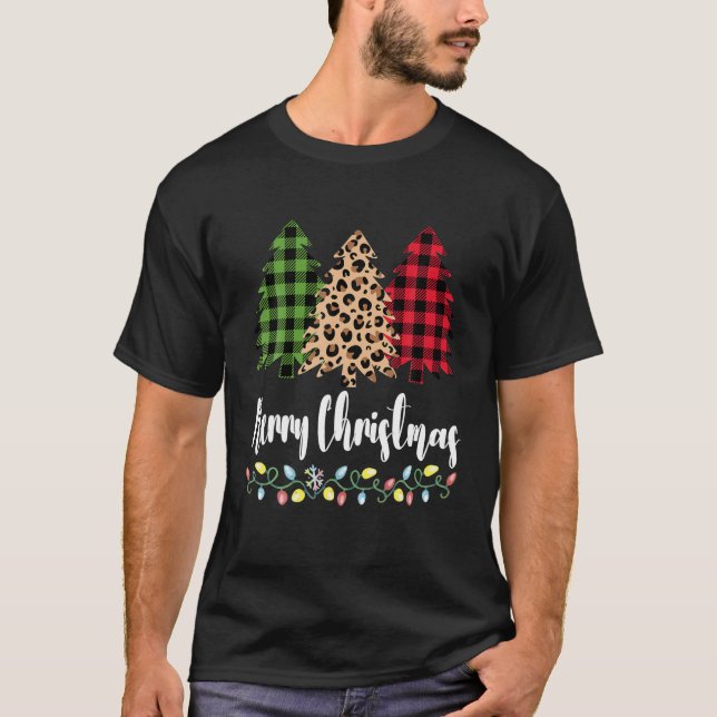 Camiseta Plaid Leopard Patterns Merry Christmas Tree for (Anverso)