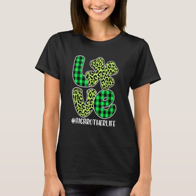 Camiseta Plaid Love Big Brother Shamrock St Patricks Day F (Anverso)