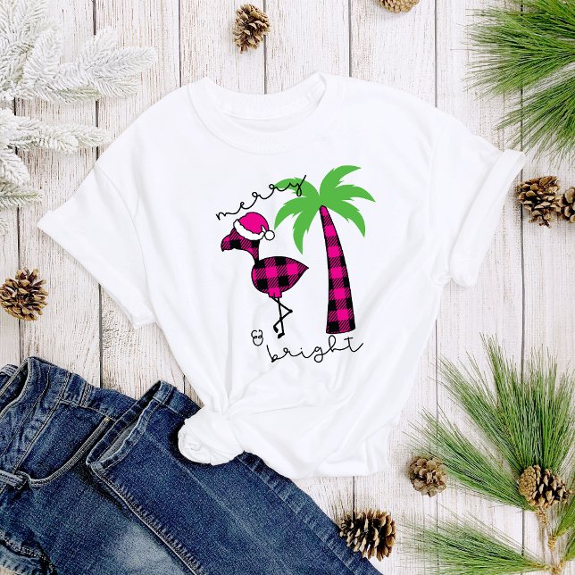 Camiseta Plaid Palm Tree Flamingo Merry & Bright Women's (Subido por el creador)