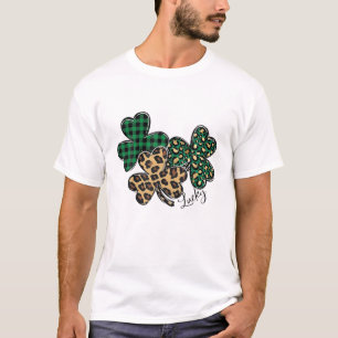 Camiseta Plaid Shamrock Leopard Camouflage Fun St Patricks