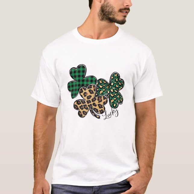 Camiseta Plaid Shamrock Leopard Camouflage Fun St Patricks (Anverso)