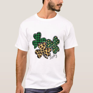 Camiseta Plaid Shamrock Lucky Leopard Camouflage Fun St Pat