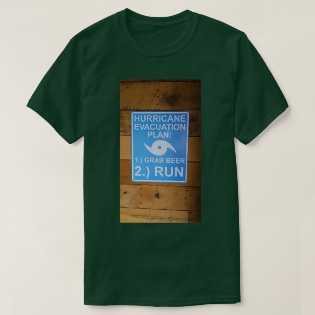 Camiseta Plan de evacuación de huracanes Huida de cerveza (Diseño del anverso)
