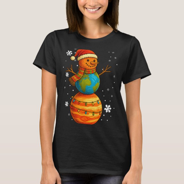 Camiseta Planet Snowman Earth Saturn Christmas Holiday Art  (Anverso)