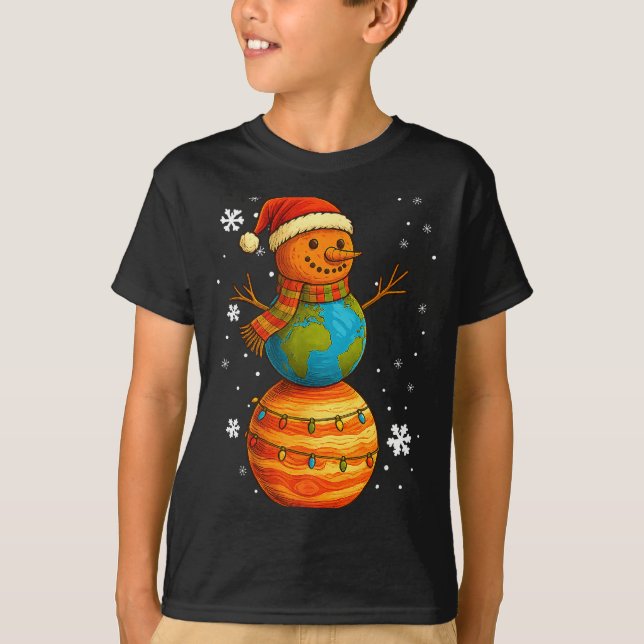 Camiseta Planet Snowman Earth Saturn Christmas Holiday Art  (Anverso)