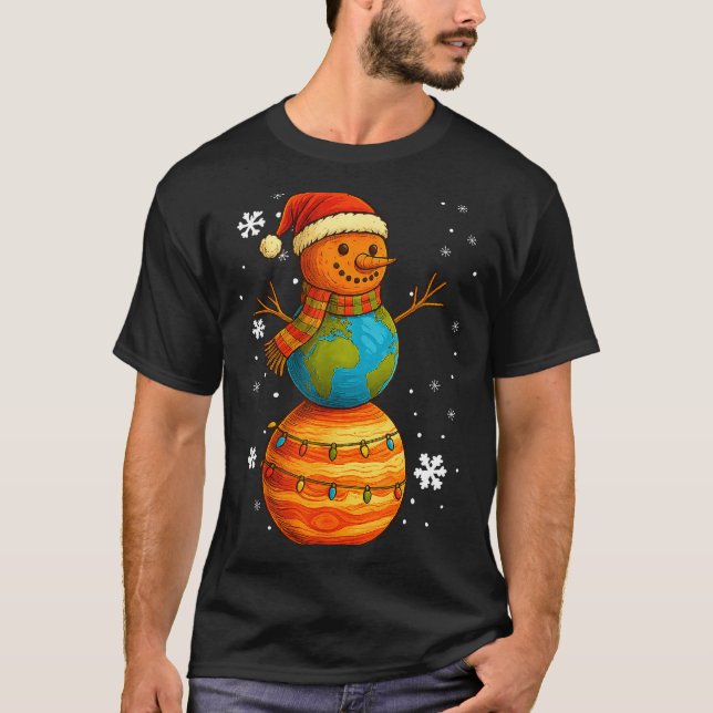 Camiseta Planet Snowman Earth Saturn Christmas Holiday Art  (Anverso)
