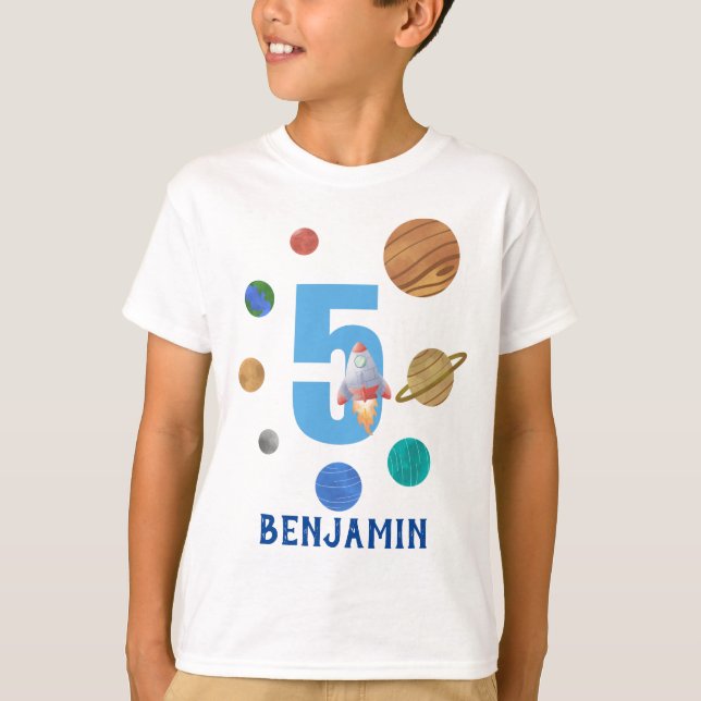 Camiseta Planeta de sistema solar de quinto cumpleaños (Anverso)