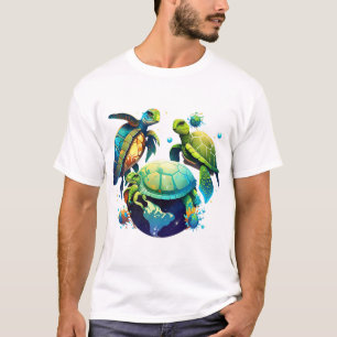 Camiseta Planeta de Tortugas Marinas Día de la Tierra Medio