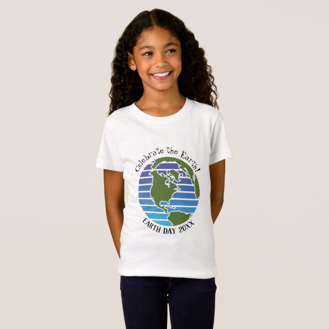 Camiseta Planeta del mapa del globo verde azul del Día de l (Anverso completo)